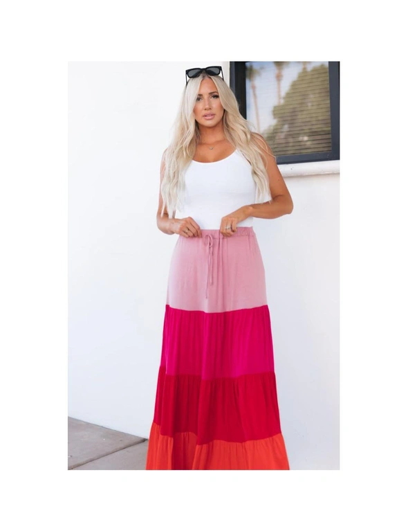 Azura Exchange Color Block Tiered Drawstring High Waist Maxi Skirt, hi-res image number null