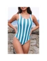 Azura Exchange Striped Print Criss Cross U-neck One-piece Swimsuit, hi-res