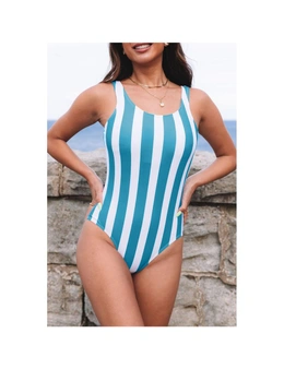 Azura Exchange Striped Print Criss Cross U-neck One-piece Swimsuit