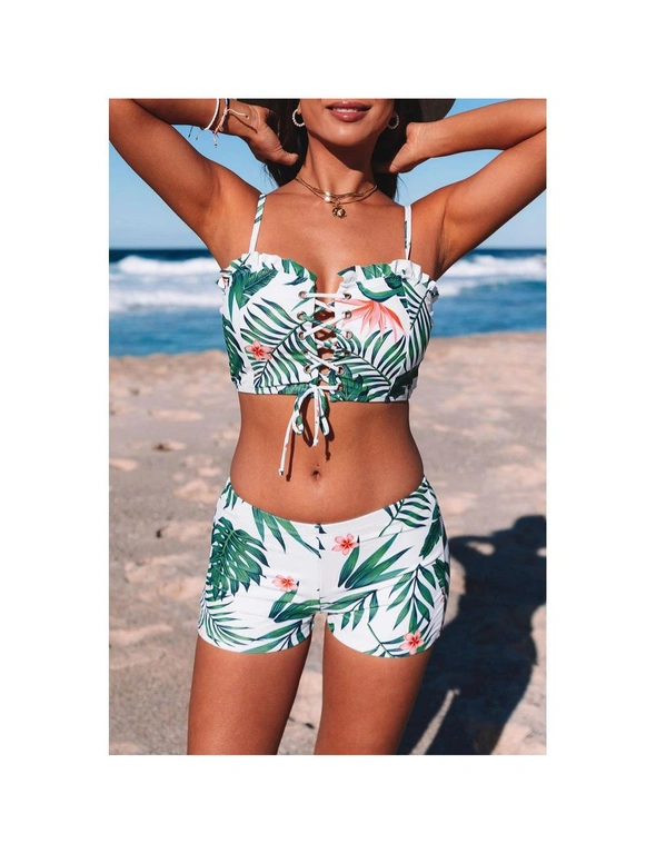 Azura Exchange Tropical Print Lace-up Ruffled Spaghetti Strap Bikini Set, hi-res image number null
