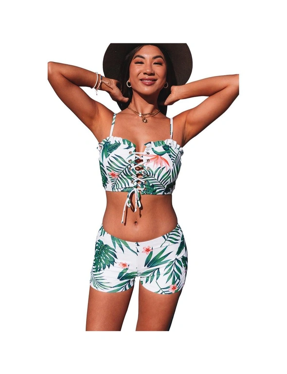 Azura Exchange Tropical Print Lace-up Ruffled Spaghetti Strap Bikini Set, hi-res image number null