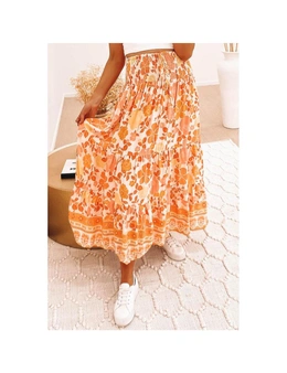 Azura Exchange Floral Print Smocked High Waist A-line Maxi Skirt