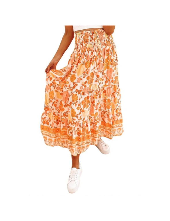 Azura Exchange Floral Print Smocked High Waist A-line Maxi Skirt, hi-res image number null