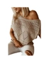 Azura Exchange Khaki Pointelle Knit Short Dolman Sleeve Sweater Top, hi-res
