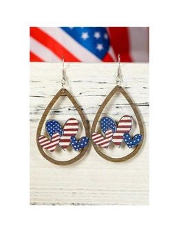 Azura Exchange American Flag Heart Shape Hollowed Wood Drop Earrings