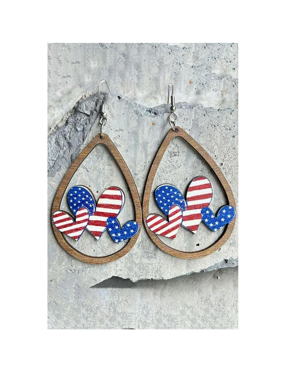 Azura Exchange American Flag Heart Shape Hollowed Wood Drop Earrings, hi-res image number null
