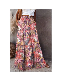 Azura Exchange Multicolor Boho Floral Print High Waist Maxi Skirt
