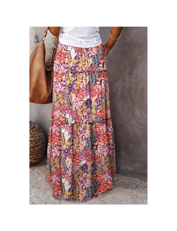 Azura Exchange Multicolor Boho Floral Print High Waist Maxi Skirt, hi-res image number null