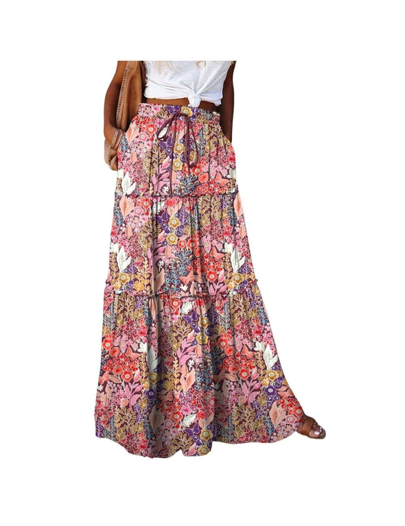 Azura Exchange Multicolor Boho Floral Print High Waist Maxi Skirt, hi-res image number null