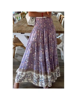 Azura Exchange Floral Print Shirred High Waist Maxi Skirt