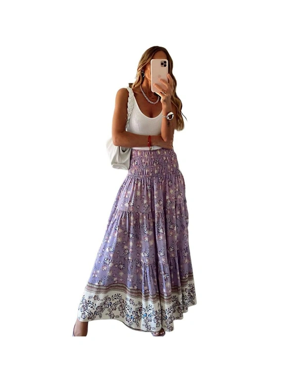 Azura Exchange Floral Print Shirred High Waist Maxi Skirt, hi-res image number null