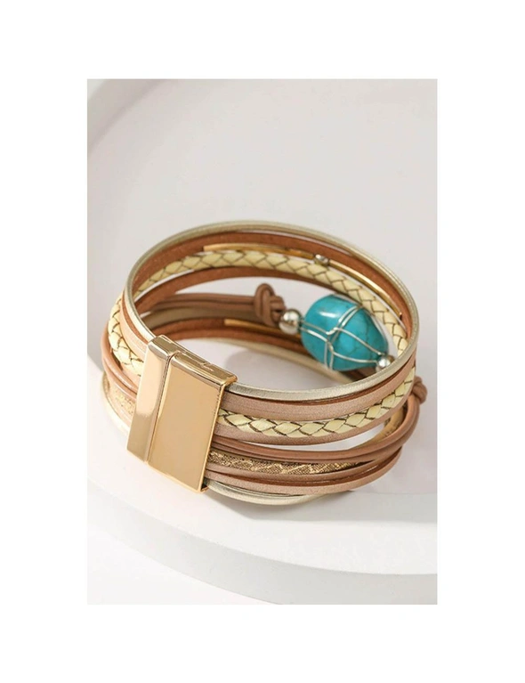 Azura Exchange Khaki Multi-layer Leather Turquoise Beaded Bracelet, hi-res image number null