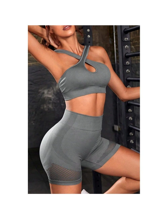 Azura Exchange Cross Straps Cutout Bra and High Waist Shorts Set, hi-res image number null