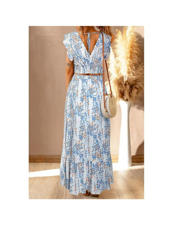 Azura Exchange Floral Ruffled Crop Top and Maxi Skirt Set, hi-res image number null