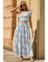 Azura Exchange Floral Ruffled Crop Top and Maxi Skirt Set, hi-res
