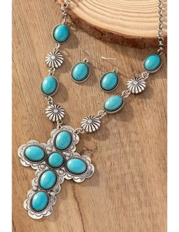 Azura Exchange 3Pcs Turquoise Cross Necklace And Earrings Set
