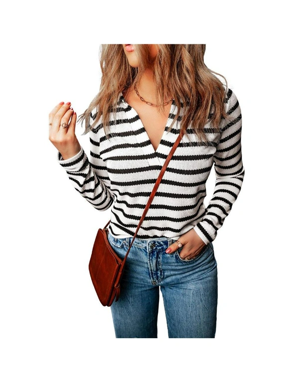Azura Exchange Stripe Collared V Neck Lightweight Knit Casual Sweater, hi-res image number null