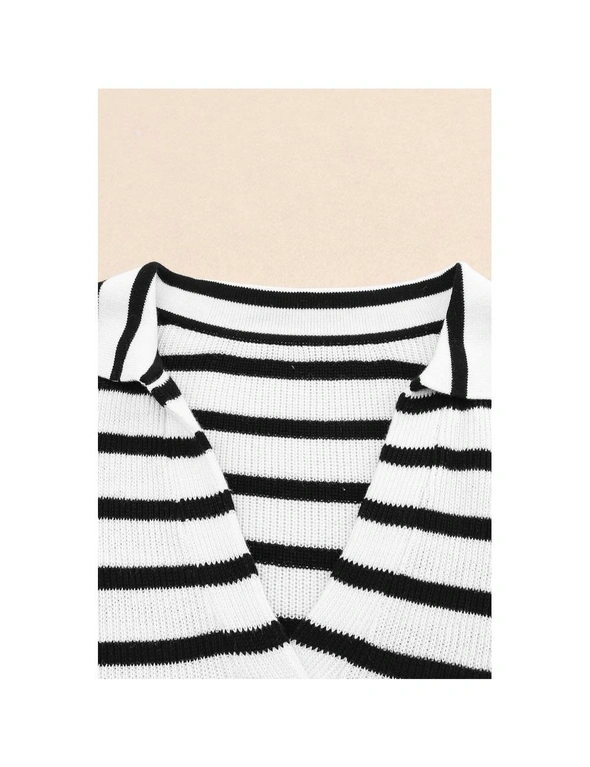 Azura Exchange Stripe Collared V Neck Lightweight Knit Casual Sweater, hi-res image number null