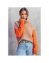 Azura Exchange Khaki Color Block Turtle Neck Drop Shoulder Knit Sweater, hi-res