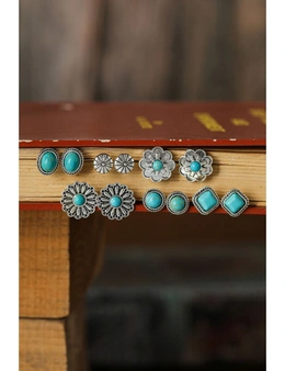 Azura Exchange Alloy Florets Turquoise Earrings Set