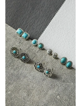 Azura Exchange Alloy Florets Turquoise Earrings Set