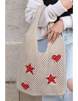 Azura Exchange Star Heart Print Hollow Out Knit Shoulder Bag