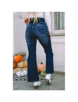 Azura Exchange Buttons Elastic Wide Waistband Back Flare Jeans