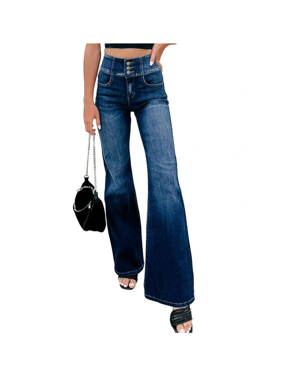 Azura Exchange Buttons Elastic Wide Waistband Back Flare Jeans, hi-res image number null