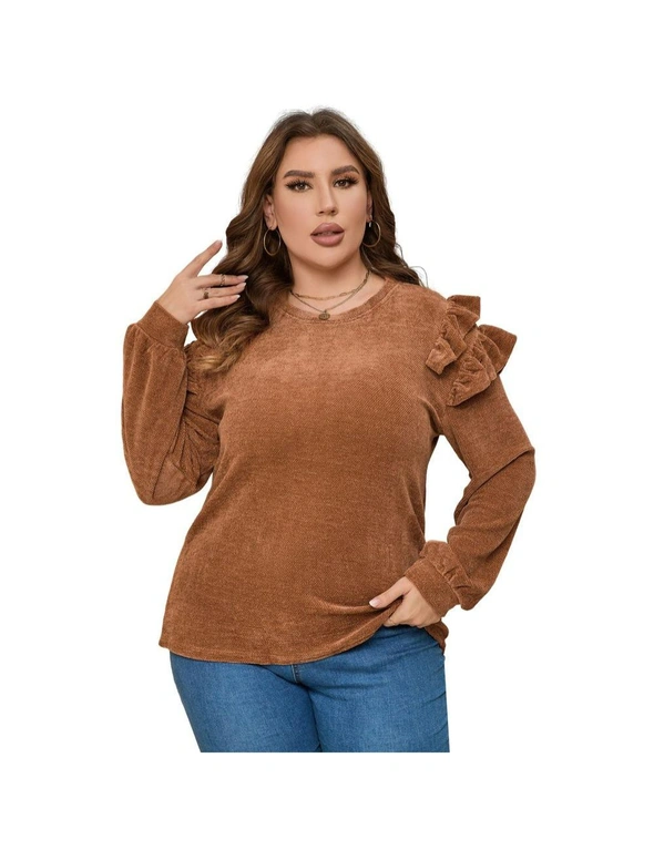Azura Exchange Plus Size Solid Ruffled Tiered Long Sleeve Top, hi-res image number null