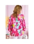 Azura Exchange Pink Plus Size Graffiti Print Split Neck Puff Sleeve Blouse, hi-res
