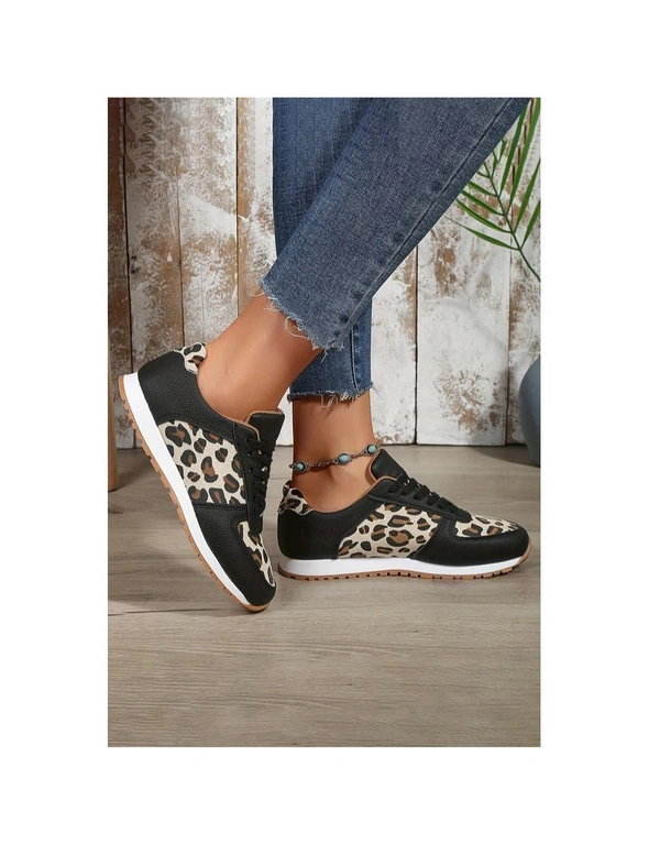 Azura Exchange Black Casual Leopard PU Patchwork Lace up Sneakers, hi-res image number null