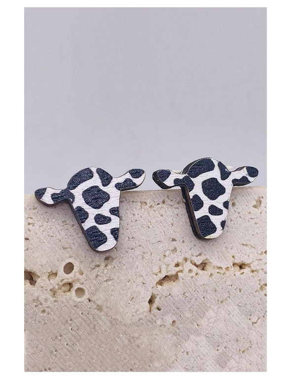 Azura Exchange Black Western Cow Pattern Stud Earrings, hi-res image number null