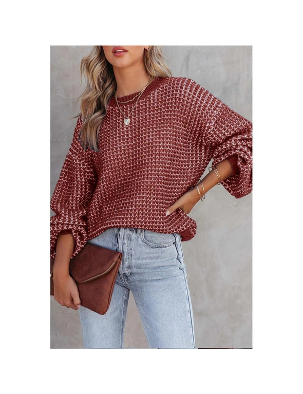 Azura Exchange Red Heathered Knit Drop Shoulder Puff Sleeve Sweater, hi-res image number null