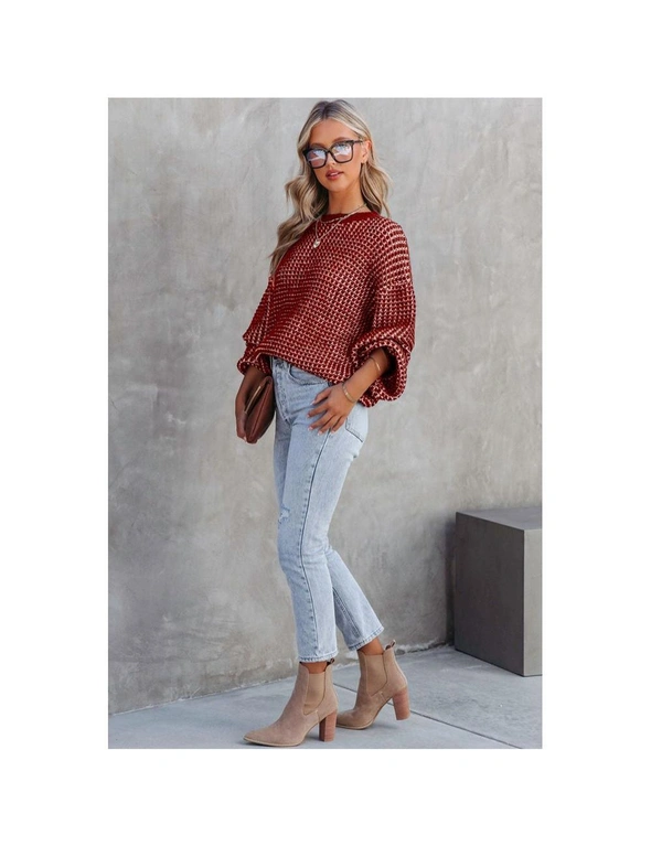 Azura Exchange Red Heathered Knit Drop Shoulder Puff Sleeve Sweater, hi-res image number null