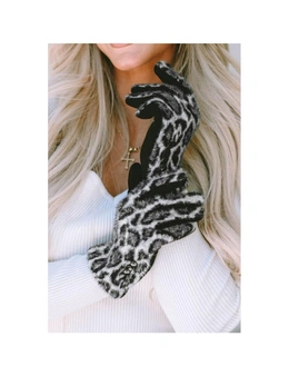 Azura Exchange Black Studded Furry Leopard Gloves