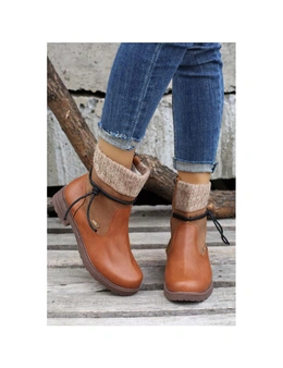 Azura Exchange Chestnut Contrast Leather Knitted Patchwork Ankle Boots
