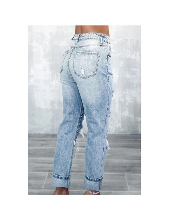 Blue Wash Low Rise Frayed Waistband Jeans
