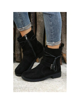 Azura Exchange Black Faux Suede Zip Up Buckle Straps Ankle Boots