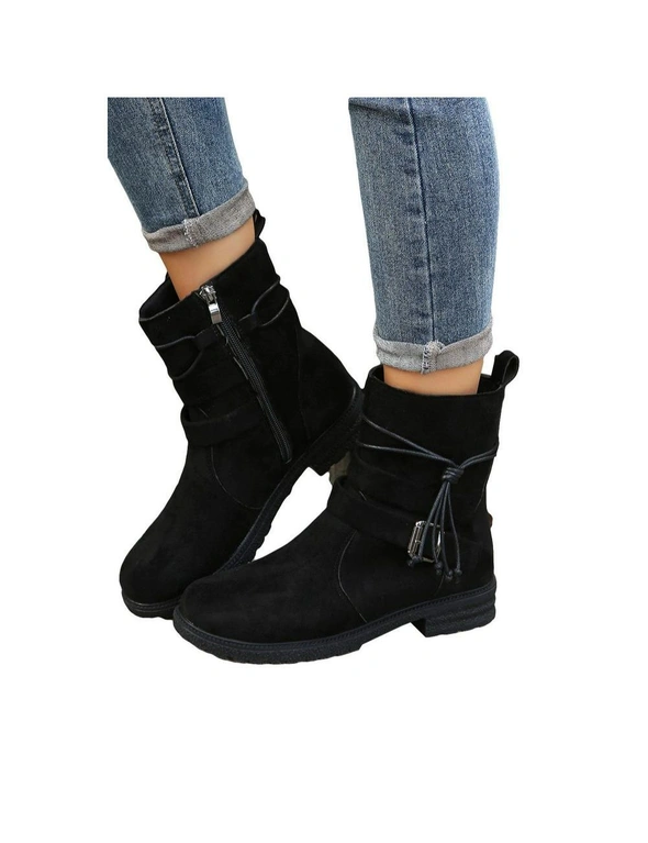 Azura Exchange Black Faux Suede Zip Up Buckle Straps Ankle Boots, hi-res image number null