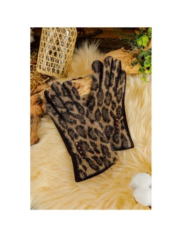 Azura Exchange Brown Studded Furry Leopard Gloves