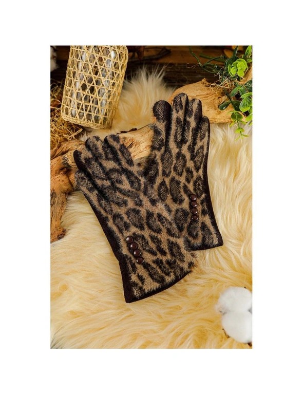 Azura Exchange Brown Studded Furry Leopard Gloves, hi-res image number null
