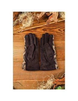 Azura Exchange Brown Studded Furry Leopard Gloves