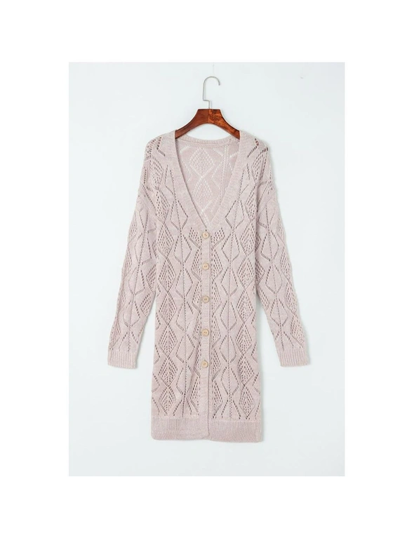 Azura Exchange Khaki Hollow-out Openwork Knit Cardigan, hi-res image number null
