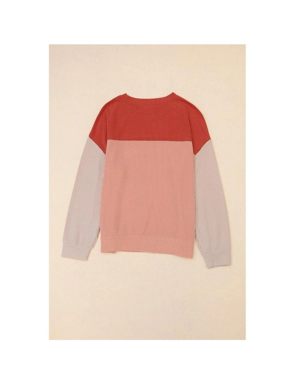 Azura Exchange Red Color Block Long Sleeve Ribbed Loose Top, hi-res image number null
