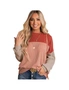 Azura Exchange Red Color Block Long Sleeve Ribbed Loose Top, hi-res