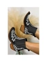 Azura Exchange Black Embroidered Leather Thick Heel Booties, hi-res