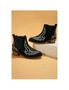 Azura Exchange Black Embroidered Leather Thick Heel Booties, hi-res