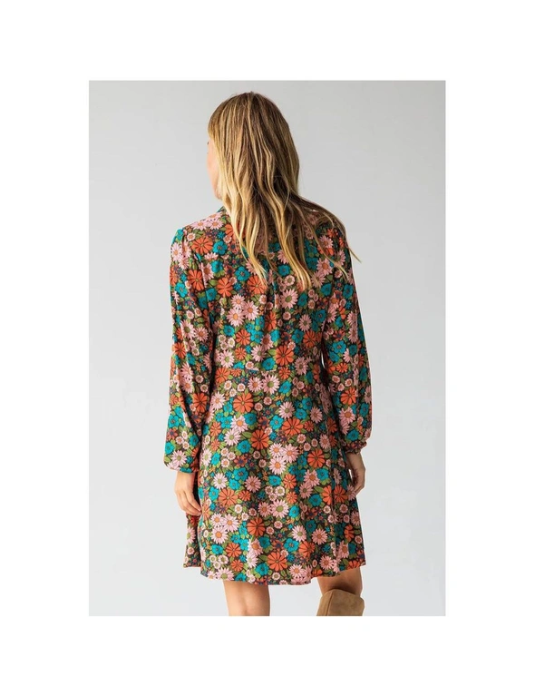 Azura Exchange Multicolour Vibrant Floral Print Lapel Collar Button Closure Shirt Dress, hi-res image number null