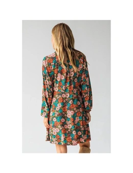 Azura Exchange Multicolour Vibrant Floral Print Lapel Collar Button Closure Shirt Dress