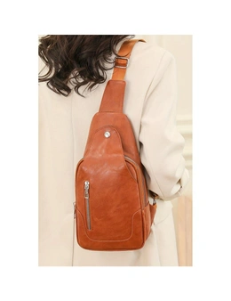 Azura Exchange Chestnut Adjustable Straps Zipped PU Leather Sling Bag